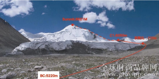 各拉丹冬峰传统路线，最高海拔为6621M(06年人大制作)。
